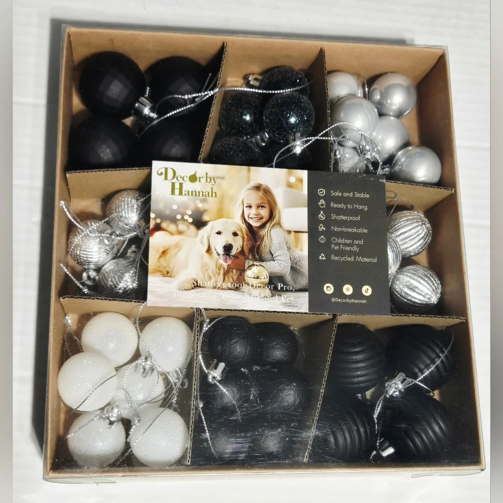 Mini‎ Christmas Ornaments, 45ct Small Black White Ornaments for Christmas Tree